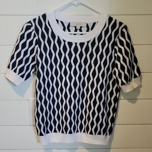 LOFT WAVE SWEATER TEE  XS  NAVY/WHITE